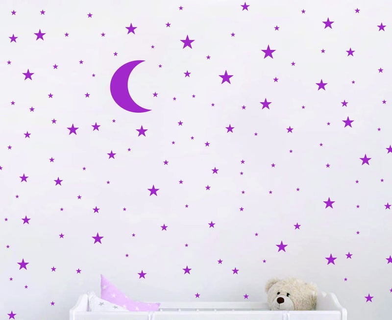 JURUOXIN Moon and Stars Wall Decal Vinyl Sticker for Kids Boy Girls Baby Room Decoration Good Night Nursery Wall Decor Home House Bedroom Design YMX16 (Fuchsia) - Image 1